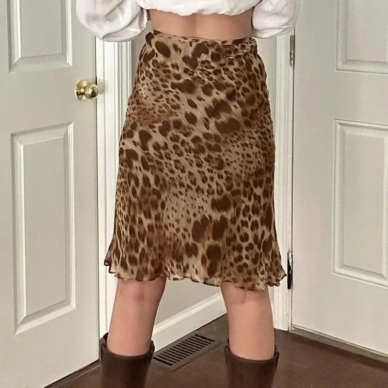 Falda de malla con estampado de leopardo