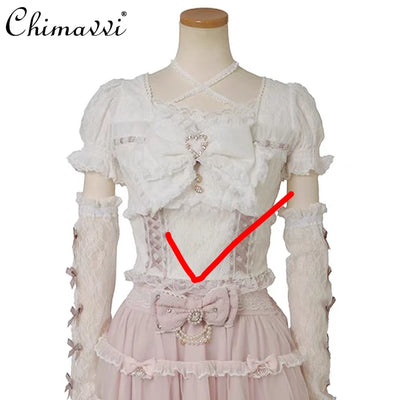 Camisa Lolita Dulce y Linda Liz de Estilo Japonés 2025 Nueva Camisa de Encaje con Lazo Elegante de Estilo Princesa con Manga de Retazos Pesados