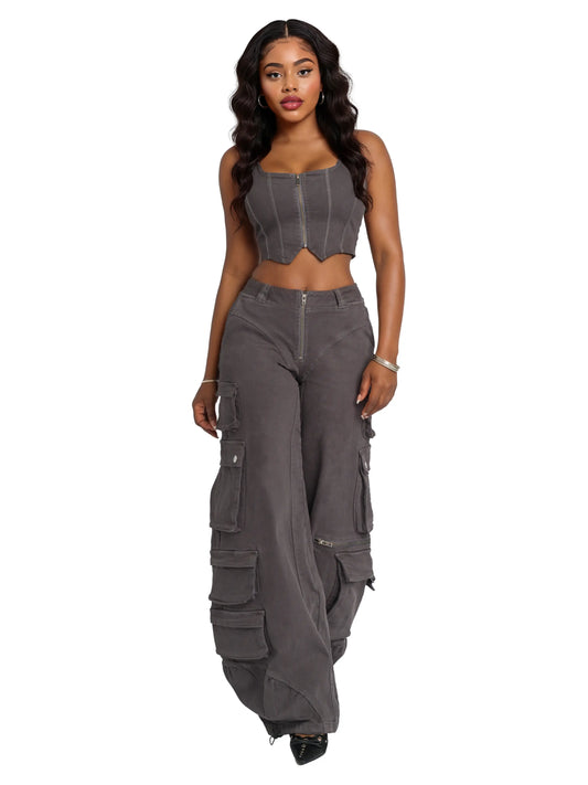 Pantalón cargo de sarga de tiro bajo