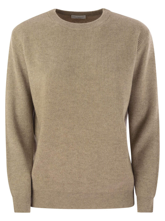 Brunello Cucinelli Women English Rib Cashmere Sweater With Monile